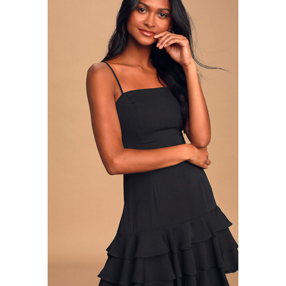 Lulus The Best Night Black Sleeveless Tiered Ruffled Mini Dress - Size L
